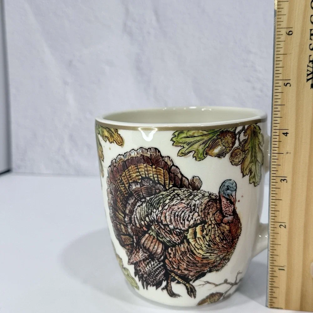 Pier 1 Imports Earthenware Coffee Mug Cup Autumn Oak Fall Thanksgiving Turkey